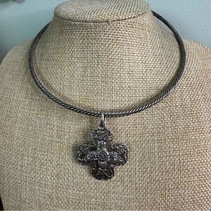 Premier Designs Cross Choker Necklace Silver Tone